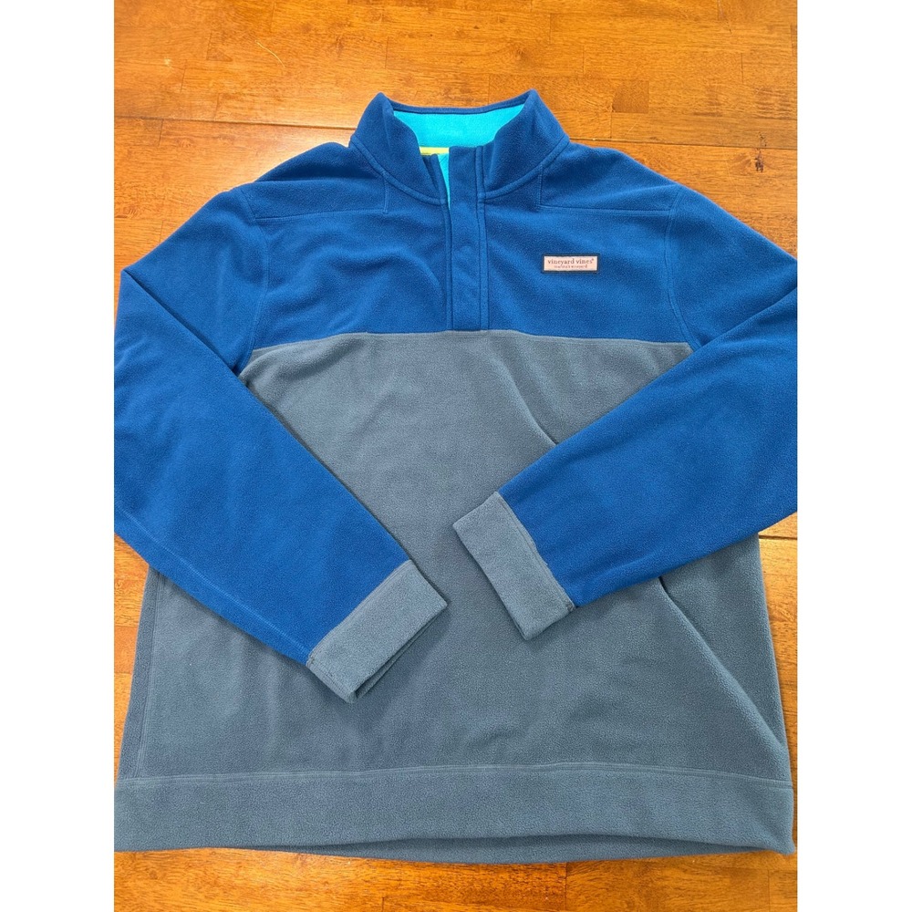 Vineyard Vines Fleece Pullover Mens XL Blue Gray Colorblock Quarter Snap Jacket